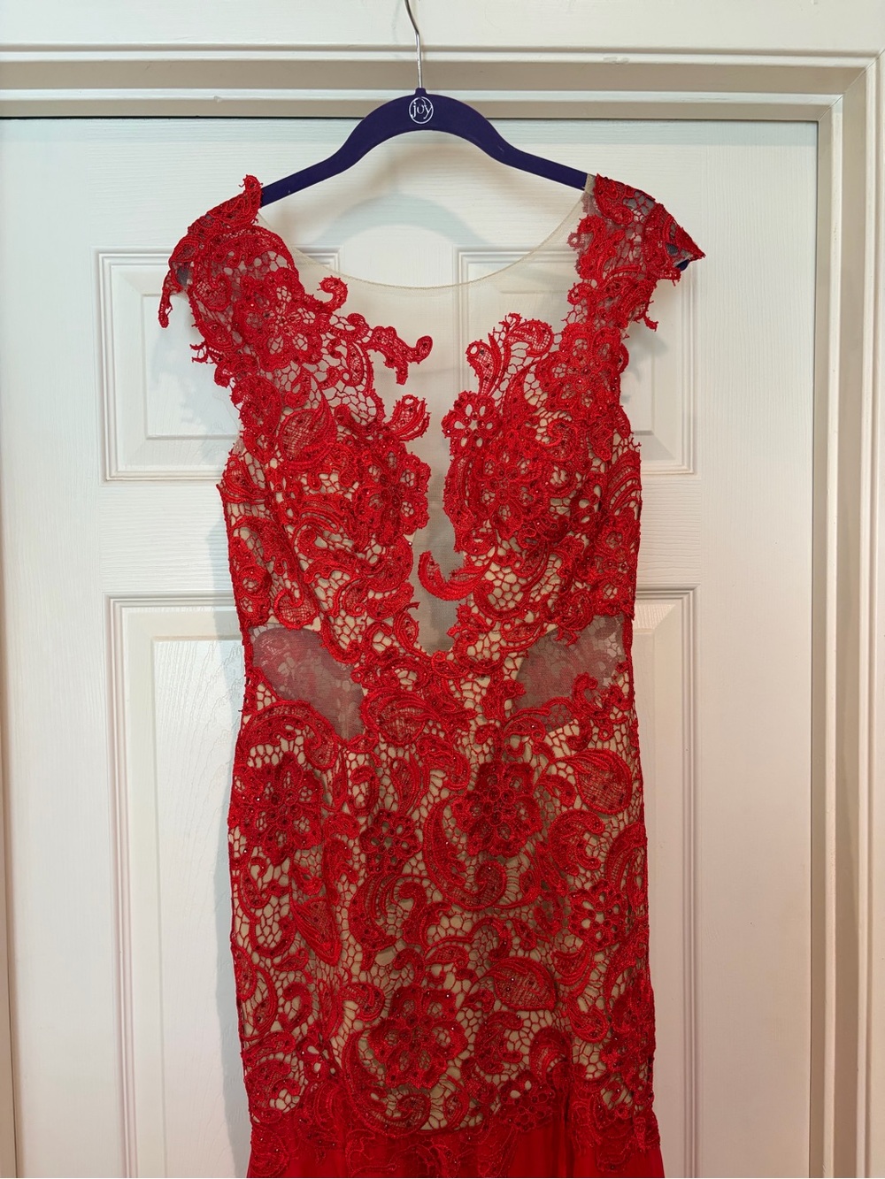 Mac Duggal Red Lace Illusion Gown